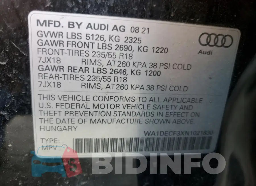 WA1DECF3XN1021830 Photo# 14