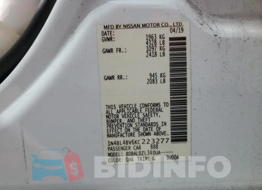 1N4BL4BV6KC223277 Photo# 14