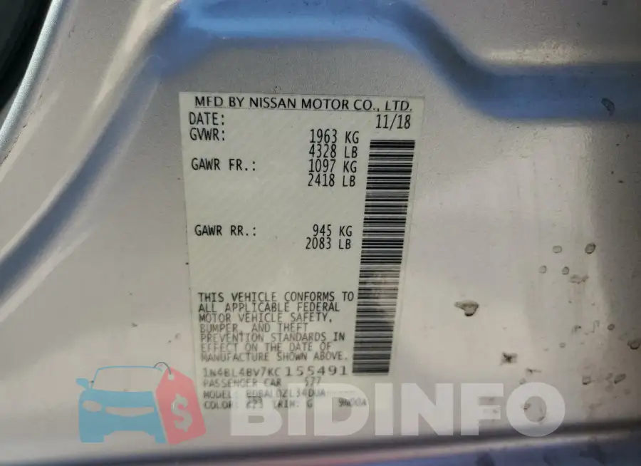 1N4BL4BV7KC155491 Photo# 12