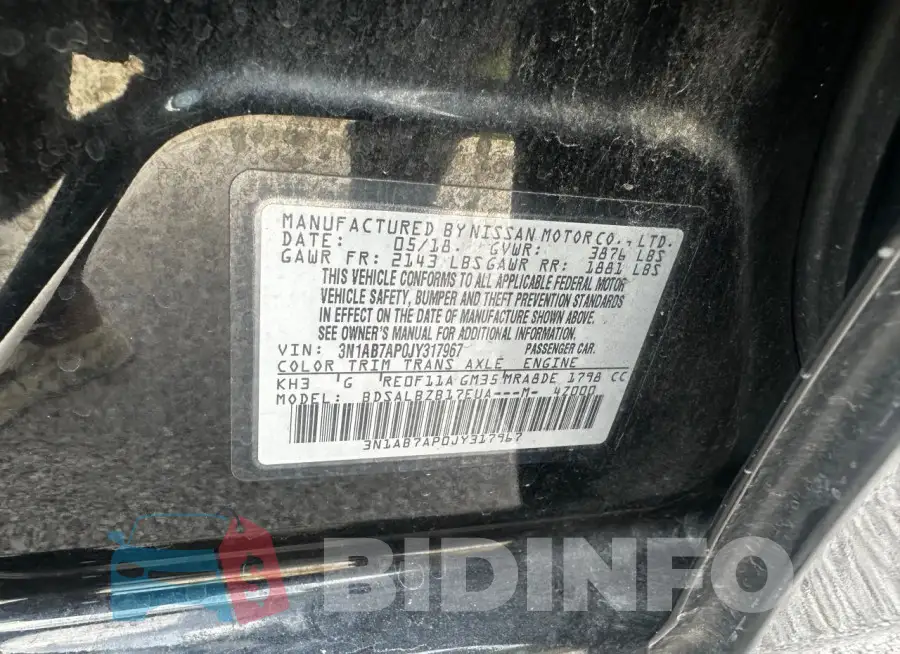 3N1AB7AP0JY317967 Photo# 10