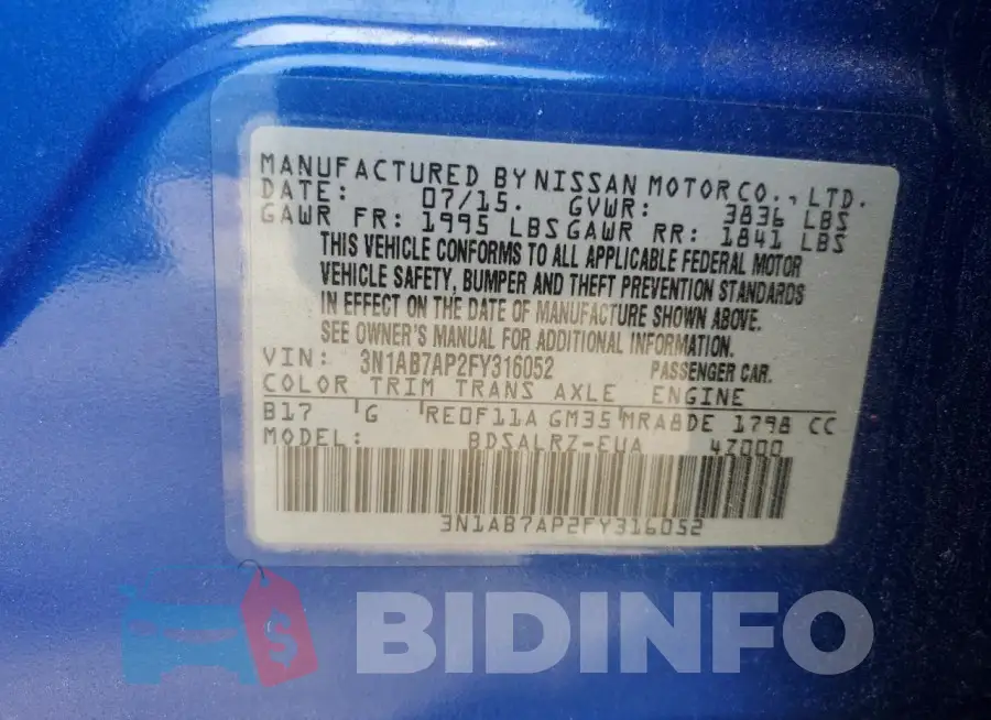 3N1AB7AP2FY316052 Photo# 13