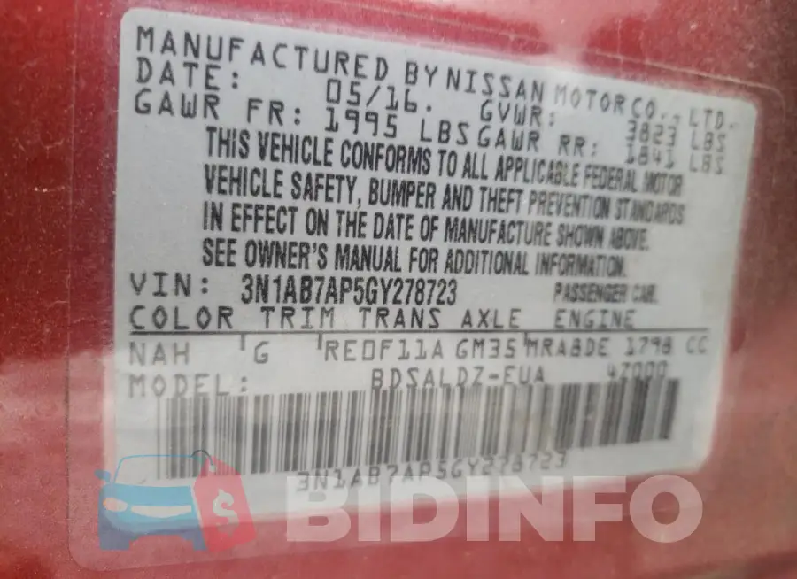 3N1AB7AP5GY278723 Photo# 13