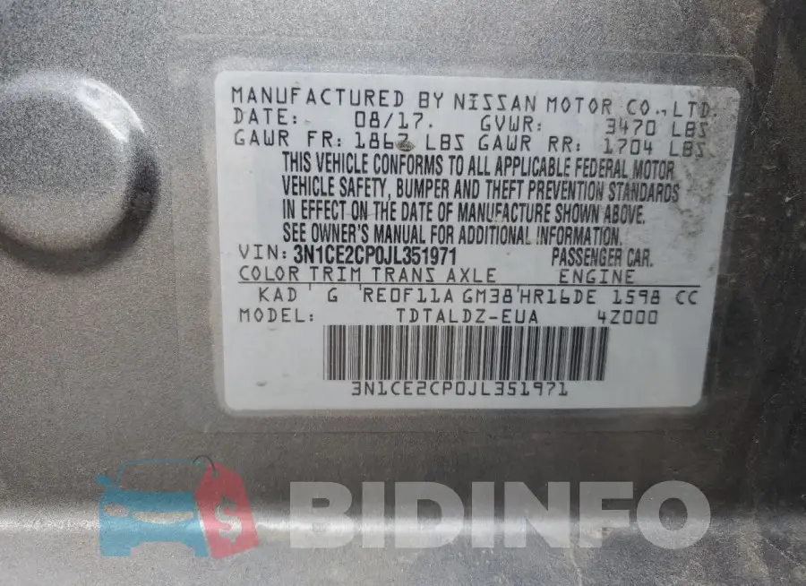 3N1CE2CP0JL351971 Photo# 13