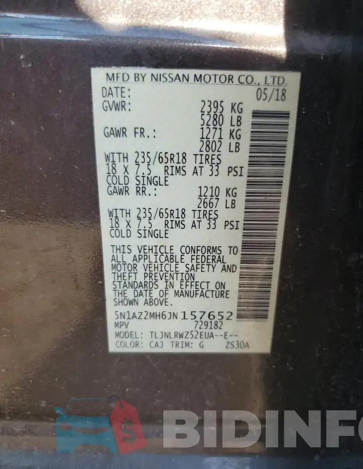 5N1AZ2MH6JN157652 Photo# 13