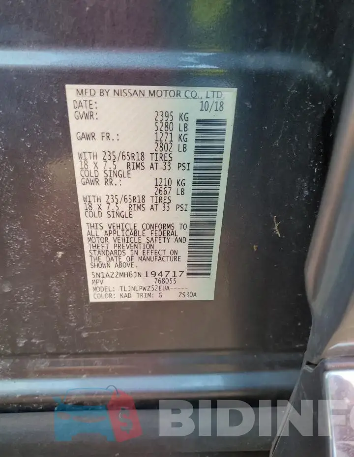 5N1AZ2MH6JN194717 Photo# 14