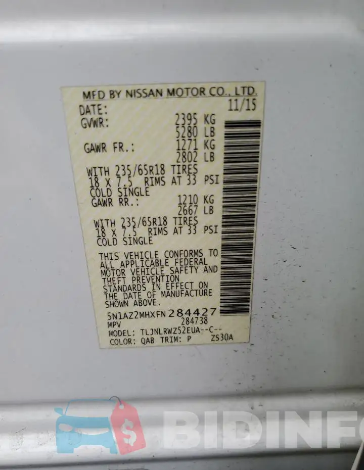 5N1AZ2MHXFN284427 Photo# 13