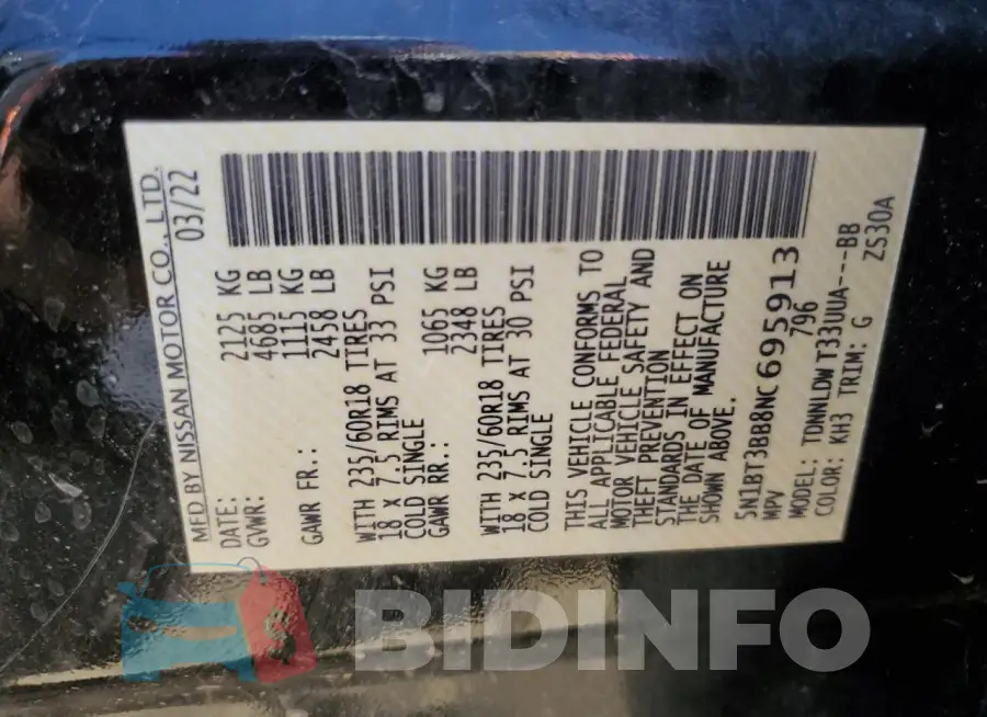 5N1BT3BB8NC695913 Photo# 14