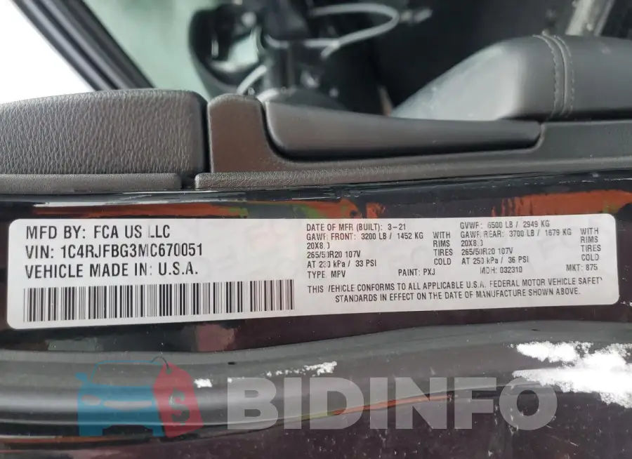 1C4RJFBG3MC670051 Photo# 13