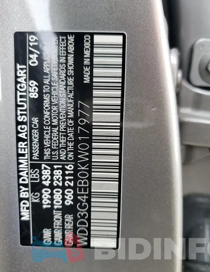 WDD3G4EB0KW017977 Photo# 12