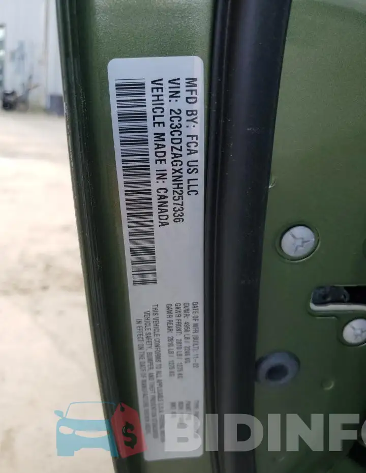 2C3CDZAGXNH257336 Photo# 12