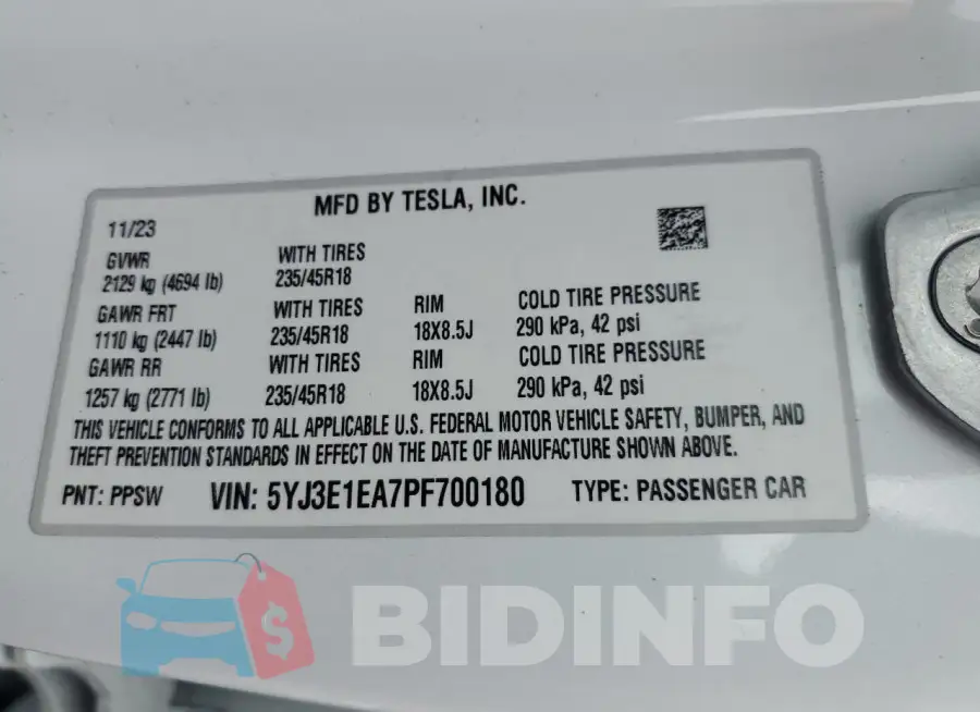 5YJ3E1EA7PF700180 Photo# 13