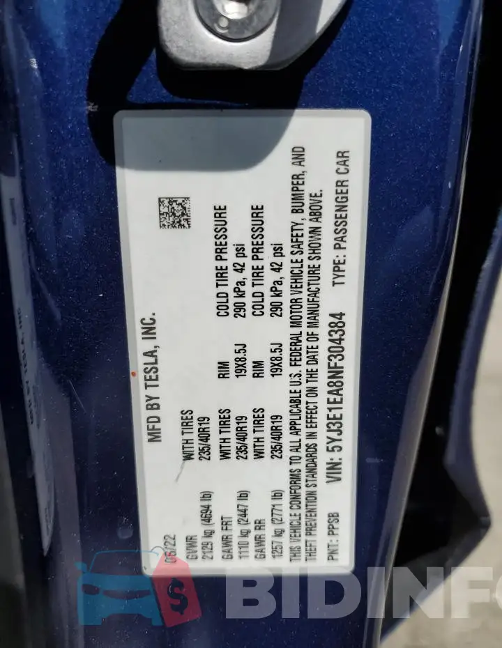 5YJ3E1EA8NF304384 Photo# 12