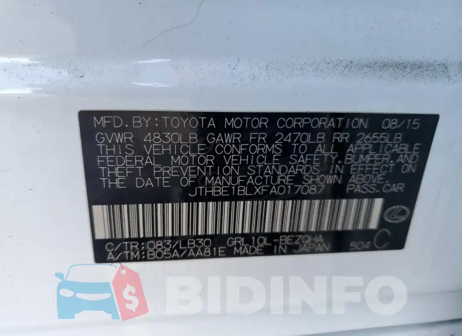 JTHBE1BLXFA017087 Photo# 12