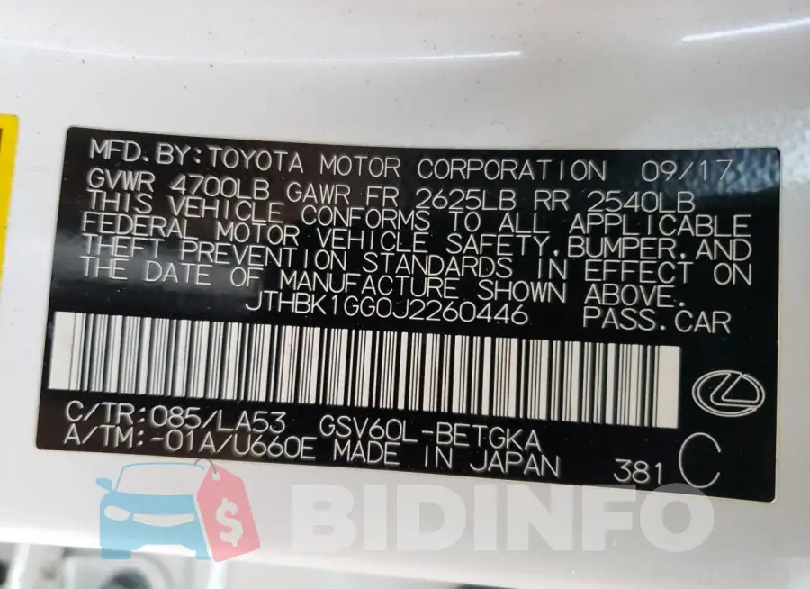 JTHBK1GG0J2260446 Photo# 14