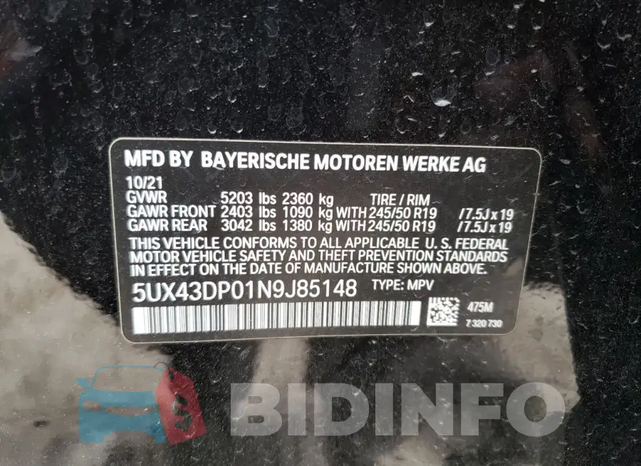 5UX43DP01N9J85148 Photo# 14