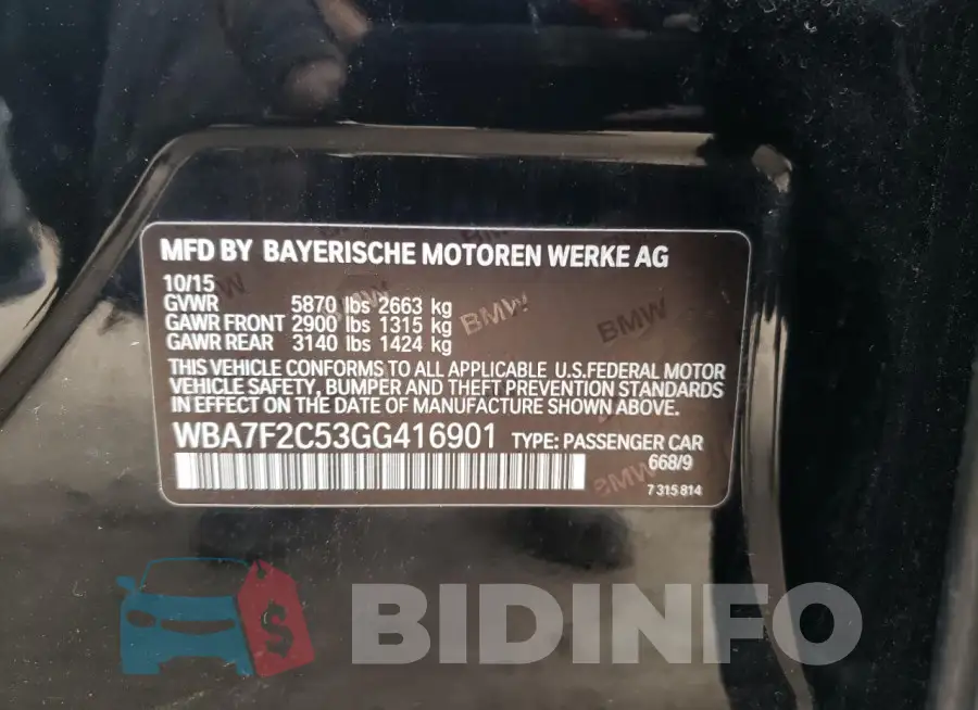 WBA7F2C53GG416901 Photo# 12
