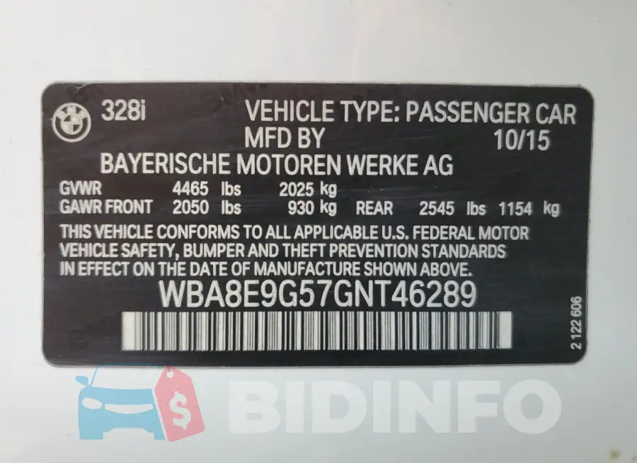 WBA8E9G57GNT46289 Photo# 12