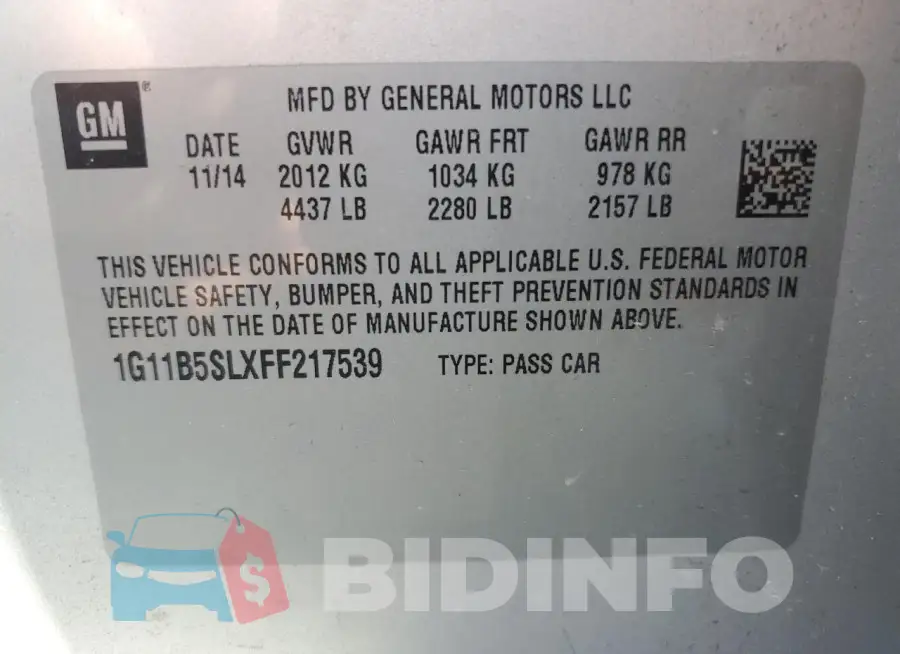 1G11B5SLXFF217539 Photo# 1
