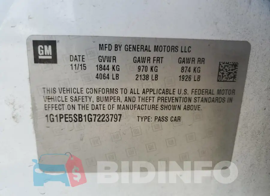 1G1PE5SB1G7223797 Photo# 13