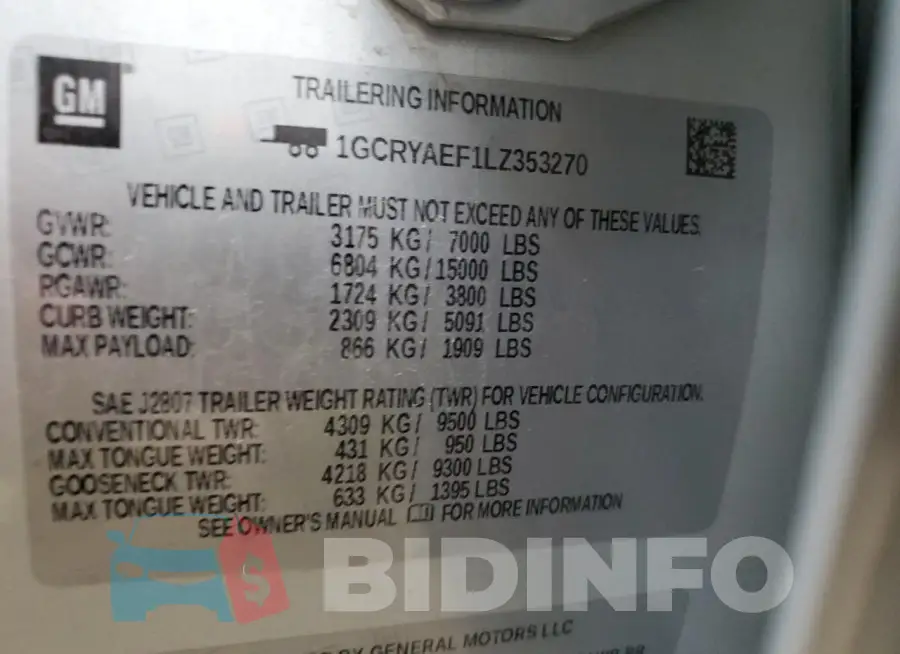 1GCRYAEF1LZ353270 Photo# 12