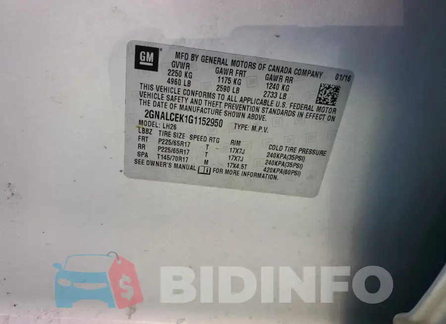 2GNALCEK1G1152950 Photo# 13