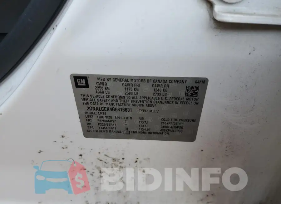 2GNALCEK4G6316601 Photo# 12