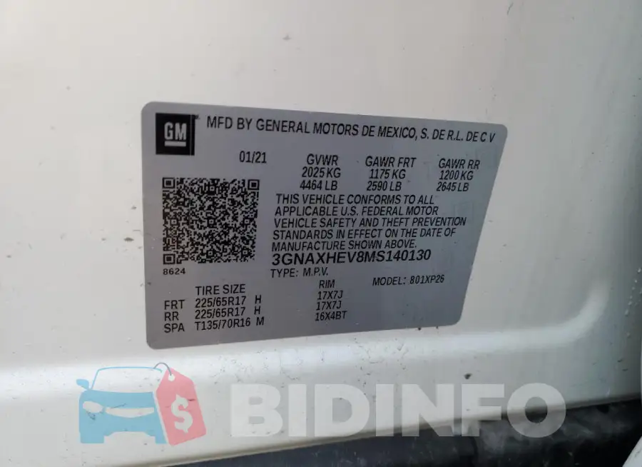 3GNAXHEV8MS140130 Photo# 14