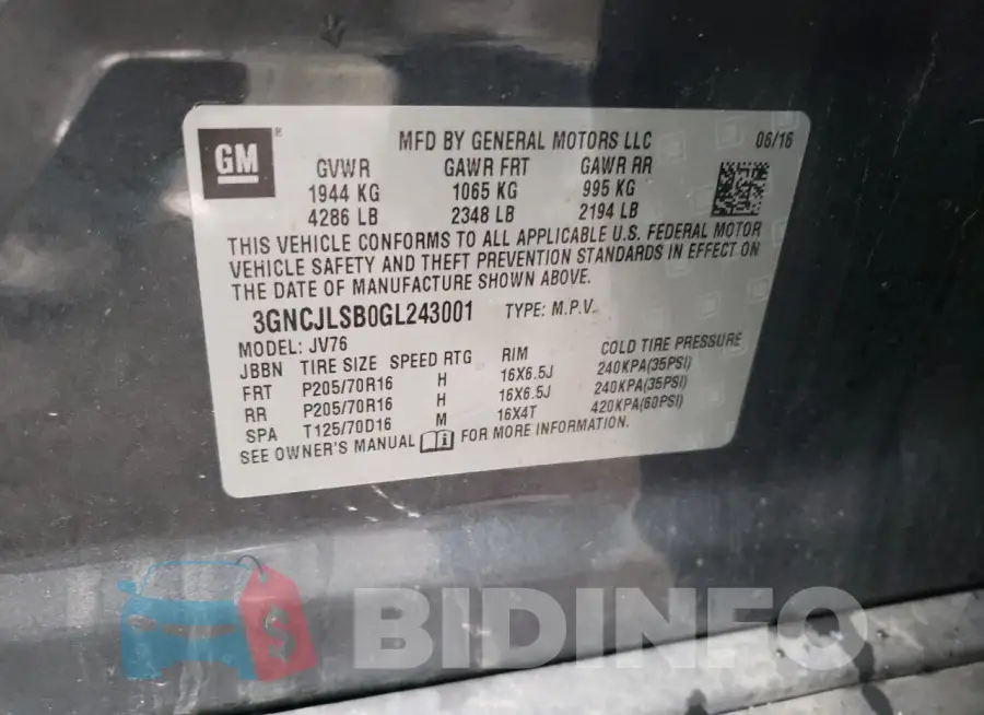 3GNCJLSB0GL243001 Photo# 13