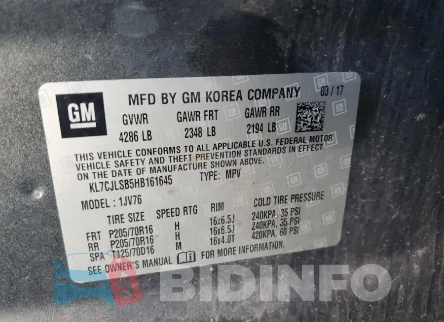 KL7CJLSB5HB161645 Photo# 13