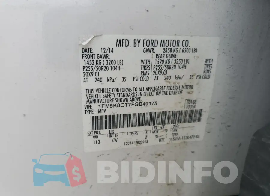 1FM5K8GT7FGB49175 Photo# 12