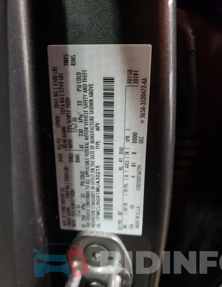 1FMCU9G61MUA30215 Photo# 12