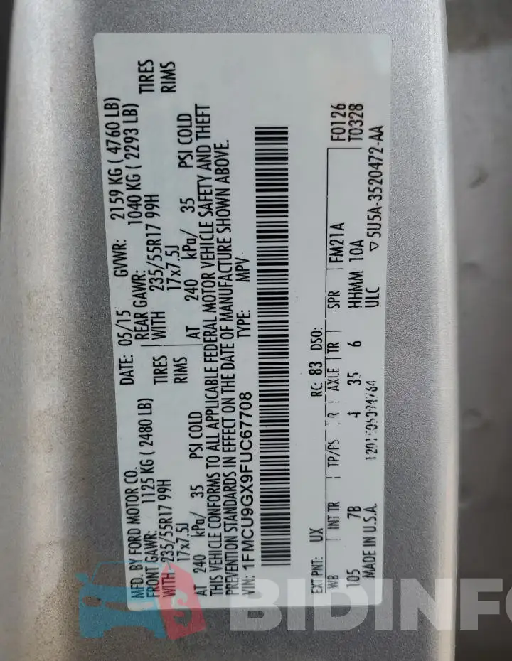 1FMCU9GX9FUC67708 Photo# 12