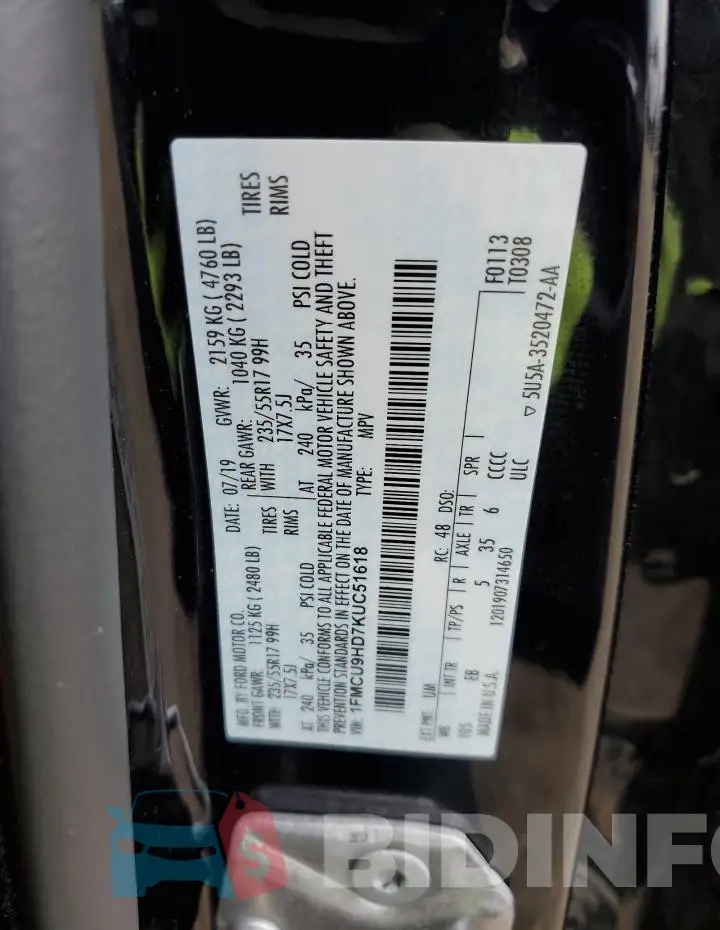 1FMCU9HD7KUC51618 Photo# 12