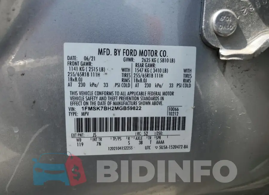 1FMSK7BH2MGB59822 Photo# 13
