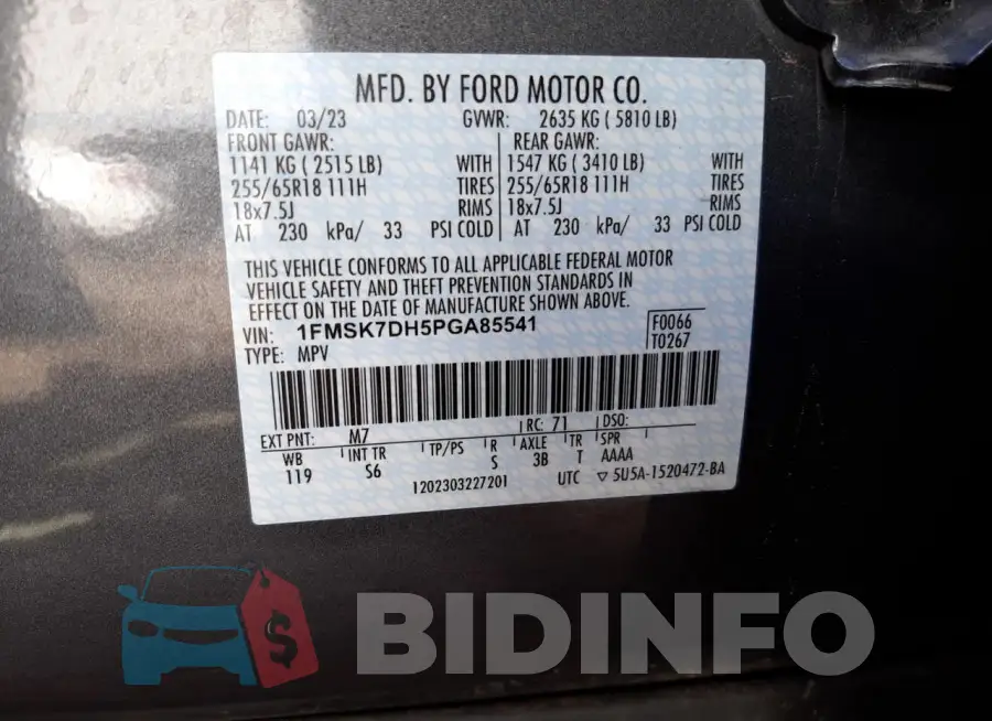 1FMSK7DH5PGA85541 Photo# 13