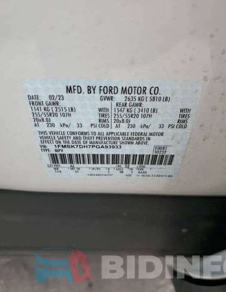 1FMSK7DH7PGA93933 Photo# 13