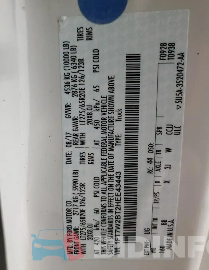 1FT7W2BT2HEE43443 Photo# 13