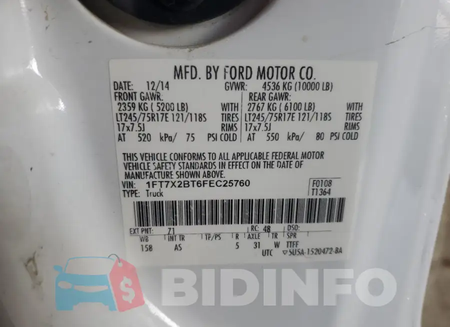 1FT7X2BT6FEC25760 Photo# 12