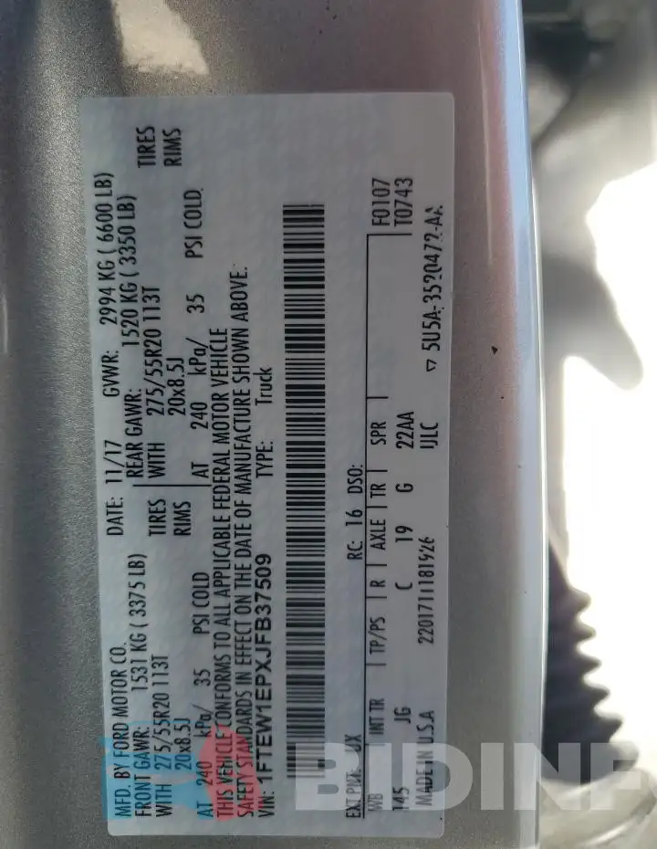 1FTEW1EPXJFB37509 Photo# 12