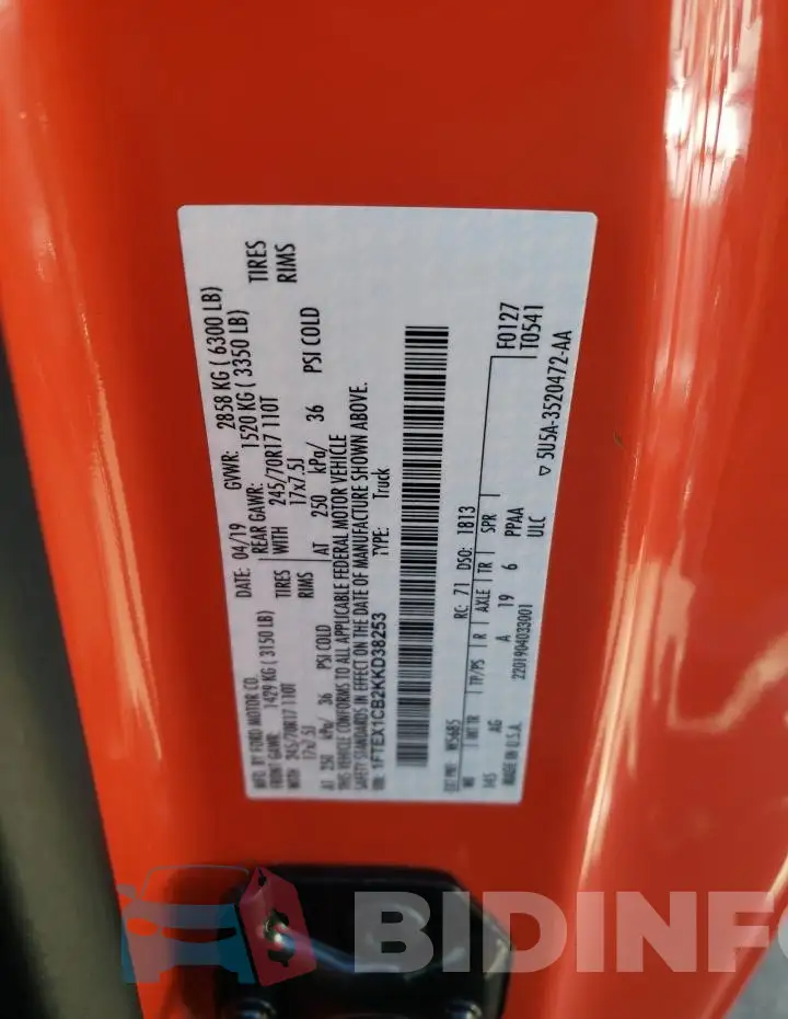1FTEX1CB2KKD38253 Photo# 12