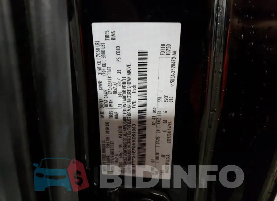 1FTFX1EF0HKD51953 Photo# 12