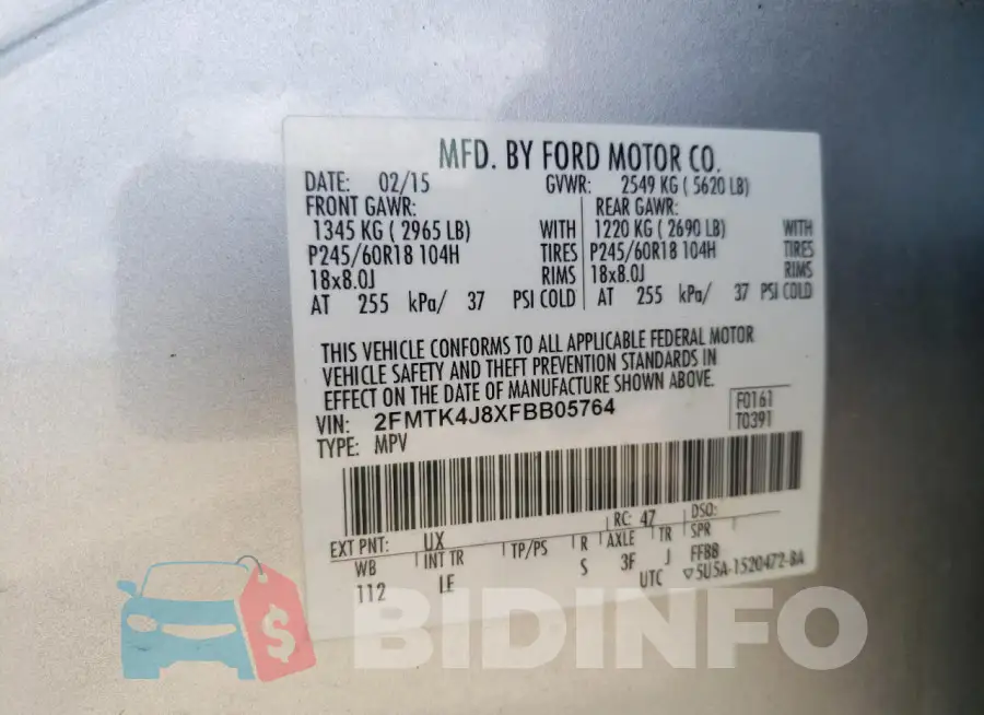 2FMTK4J8XFBB05764 Photo# 13