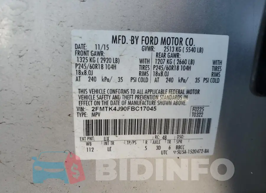 2FMTK4J90FBC17045 Photo# 14