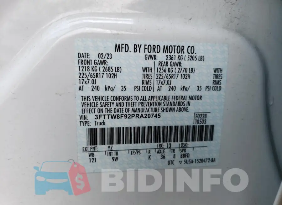 3FTTW8F92PRA20745 Photo# 12