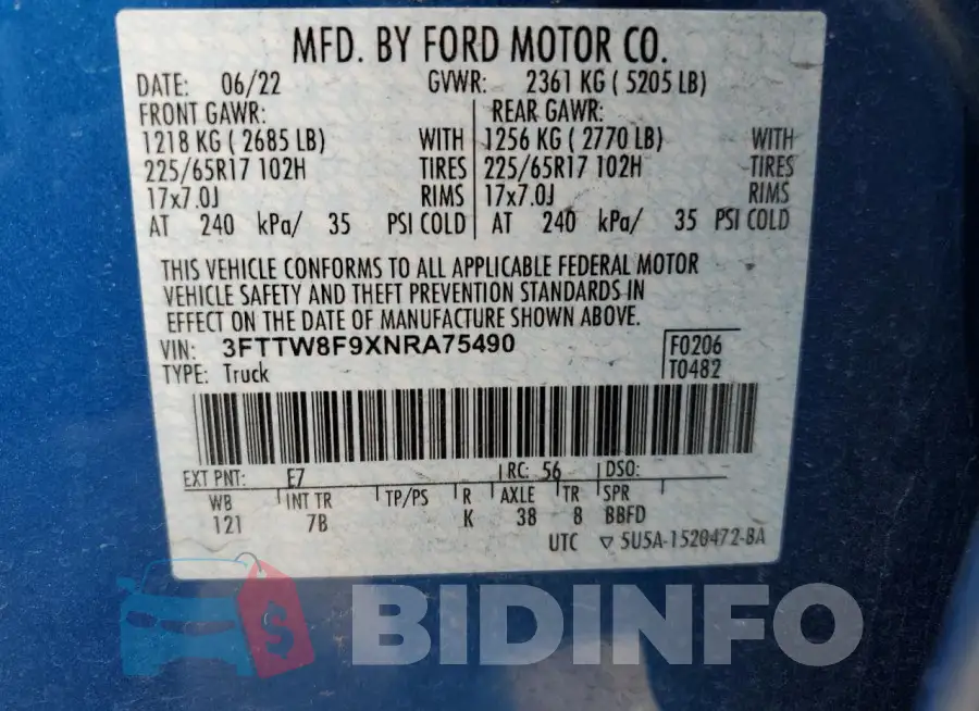 3FTTW8F9XNRA75490 Photo# 12