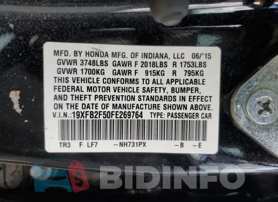 19XFB2F50FE269764 Photo# 13