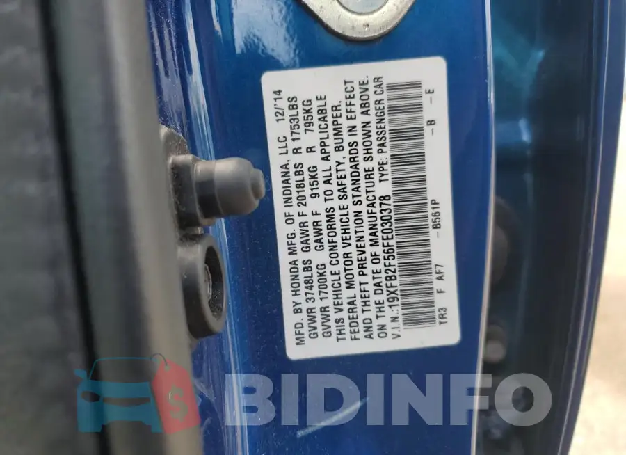 19XFB2F56FE030378 Photo# 13