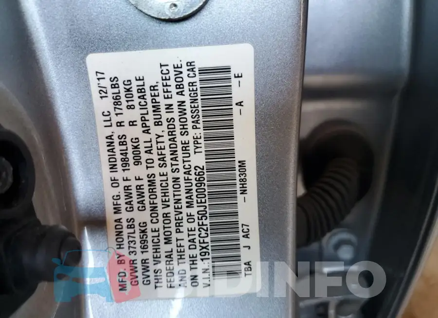 19XFC2F50JE009662 Photo# 12