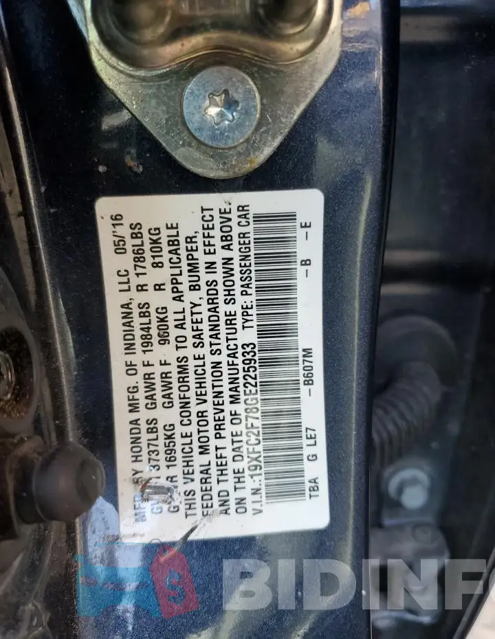 19XFC2F78GE225933 Photo# 12