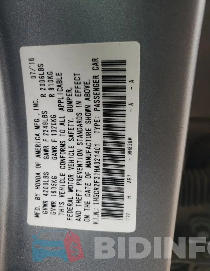 1HGCR2F31HA021401 Photo# 12